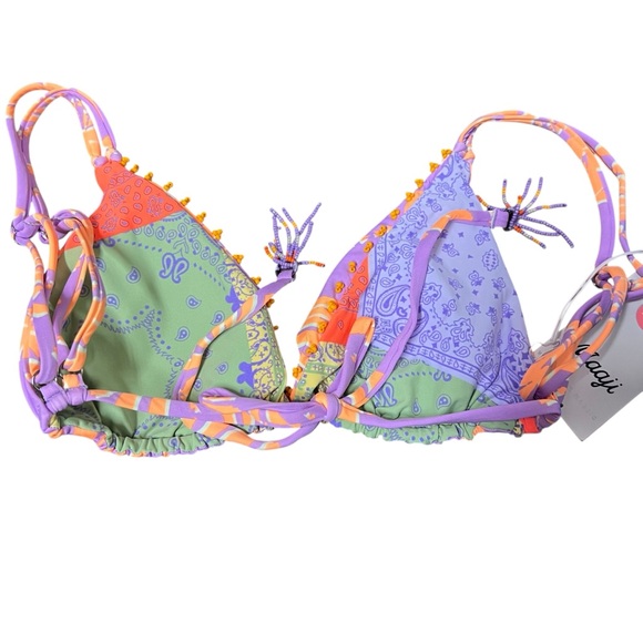 NWT Maaji Purple and Orange Paisley Handkerchief Reversible Bikini Swim Top - Picture 2 of 4